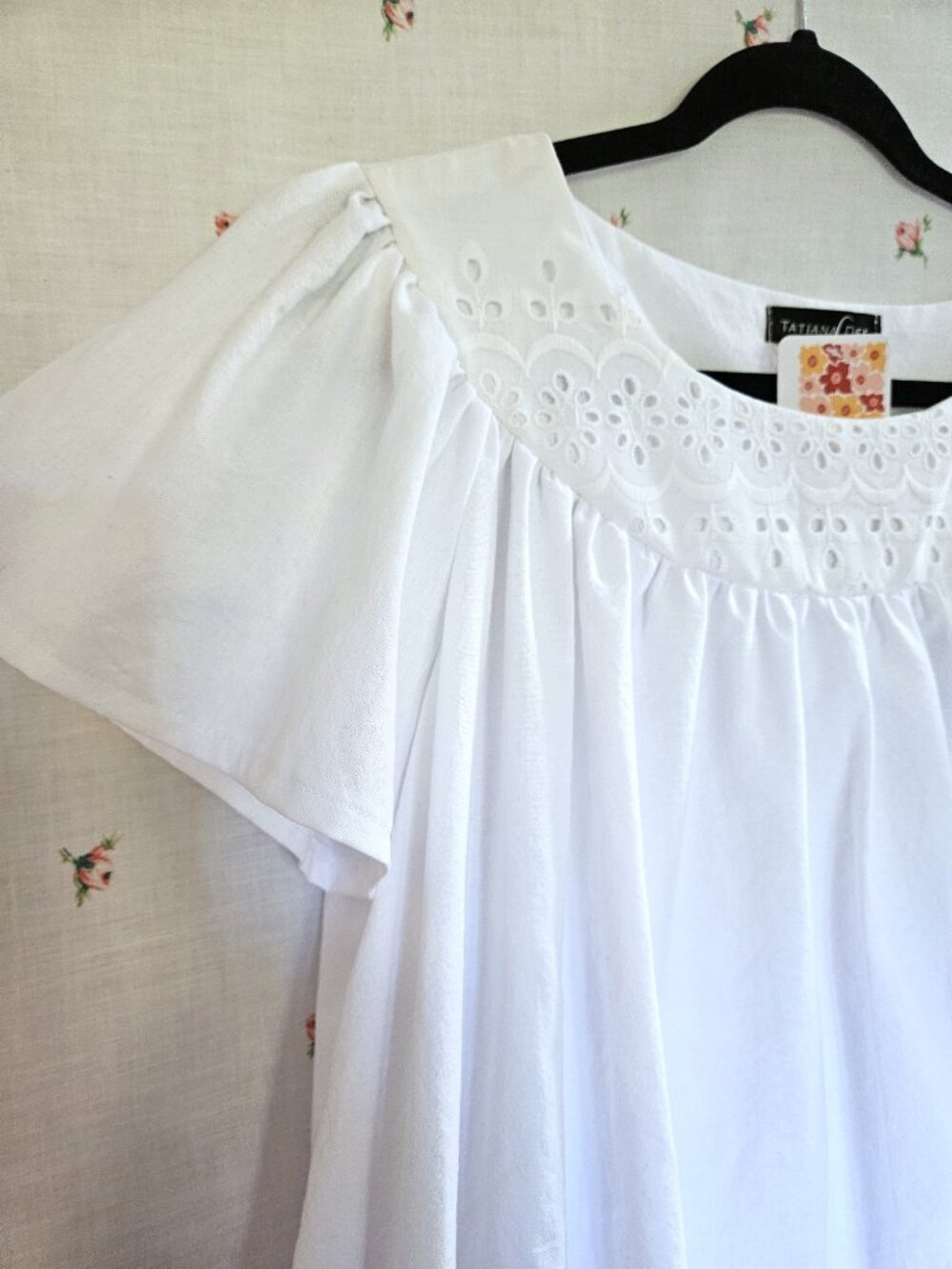 One Size White Cotton Nightgown Eyelet Trim NEW